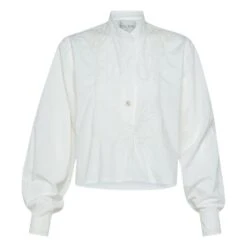 FORTE_FORTE Embroidered Grandad Shirt | Ecru