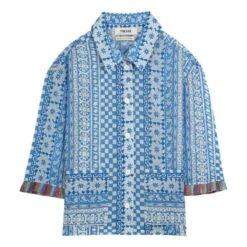 Ceyana Ramie Pacific Patchwork Shirt | Blue