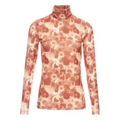 Ganni Roll Neck Floral T-shirt | Terracotta