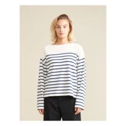Bellerose Vailo Striped Organic Cotton T-shirt - Women's Collection | Navy Blue -American Vintage Shop unnamed file 1481