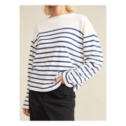 Bellerose Vailo Striped Organic Cotton T-shirt - Women's Collection | Navy Blue -American Vintage Shop unnamed file 1482