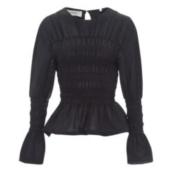 Cotton Crepe And Linen Smocked Top | Black