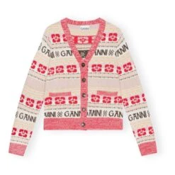 Ganni Cardigan Logo Laine Recyclée | Red