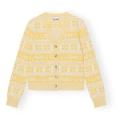 Ganni Recycled Wool Logo Cardigan | Yellow
