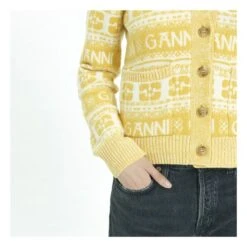 Ganni Recycled Wool Logo Cardigan | Yellow -American Vintage Shop unnamed file 1679
