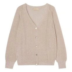 Momoni Cressida Metallic Ribbed Cardigan | Cream