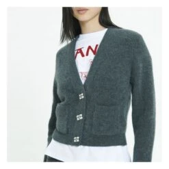 Ganni Cardigan Solid Alpaga Et Laine Mérinos | Carbon -American Vintage Shop unnamed file 1751