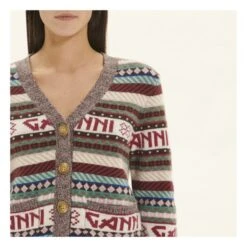 Ganni Wool Logo Mix Cardigan | Ecru -American Vintage Shop unnamed file 1776