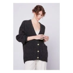 American Vintage East Alpaca Wool Cardigan | Marled Charcoal Grey -American Vintage Shop unnamed file 1823