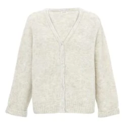 American Vintage East Mid-Length Button-Up Alpaca Wool Cardigan | Powder