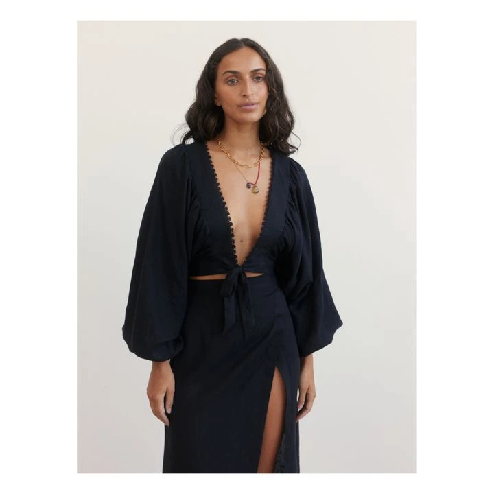 Split Wrap Linen Skirt | Black 3 Split Wrap Linen Skirt | Black - Image 3