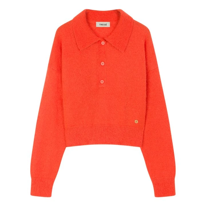 Moelli Super Kid Mohair Polo Sweatshirt | Orange 1 Moelli Super Kid Mohair Polo Sweatshirt | Orange