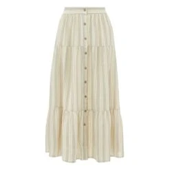 Joelle Striped Linen Skirt | Ecru