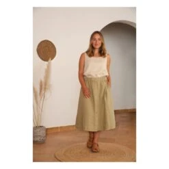 Linen Midi Skirt | Khaki -American Vintage Shop unnamed file 2351