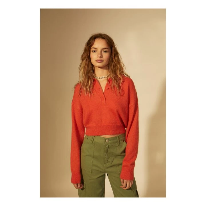 Moelli Super Kid Mohair Polo Sweatshirt | Orange 2 Moelli Super Kid Mohair Polo Sweatshirt | Orange - Image 2