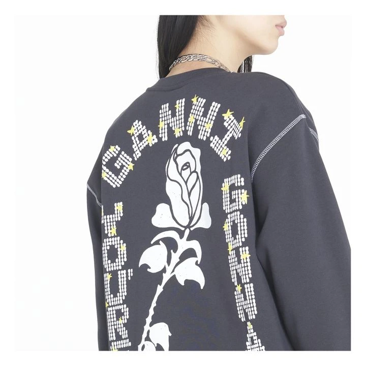 Ganni Isoli Dark Rose Relaxed Organic Cotton Sweatshirt | Black 3 Ganni Isoli Dark Rose Relaxed Organic Cotton Sweatshirt | Black - Image 3